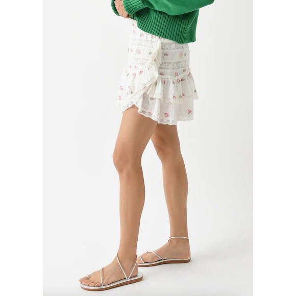 LoveShackFancy Women’s Mini Skirt Cotton Embroidered Lace Size XXS New W Tags - Picture 12 of 16